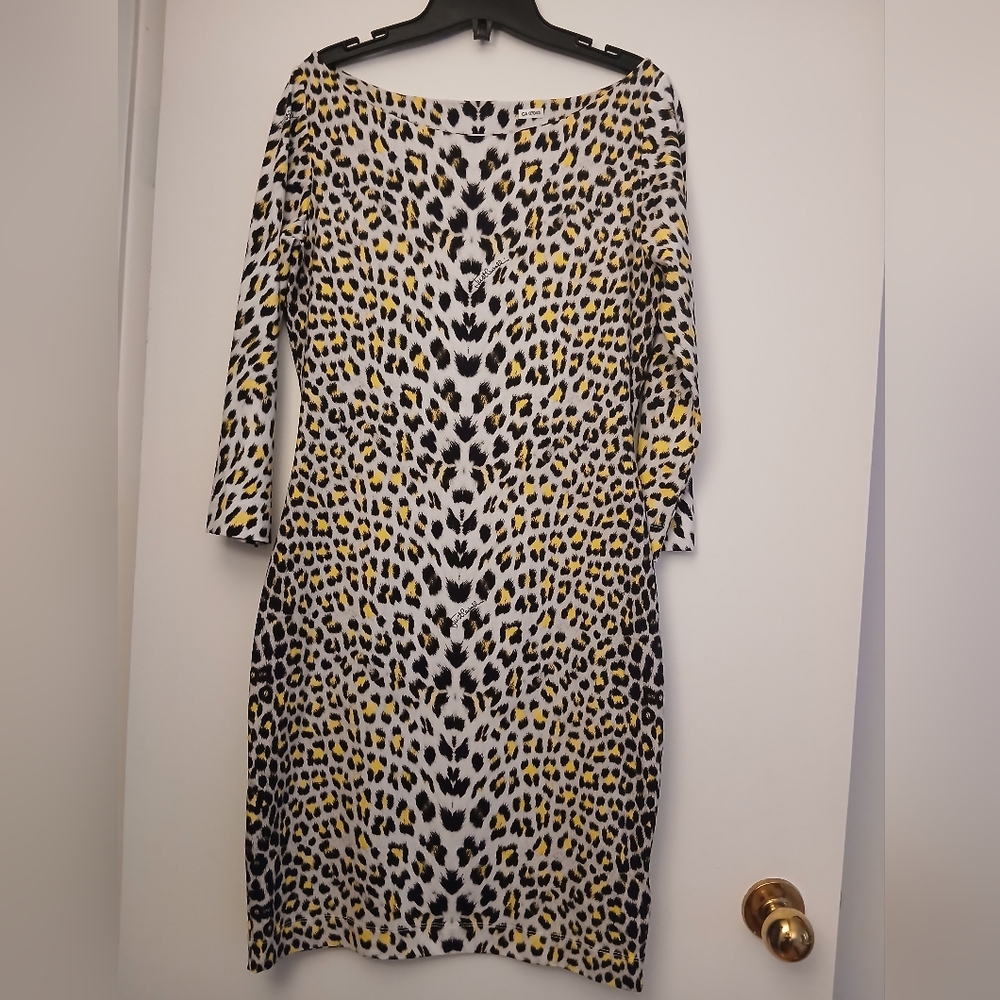 Just Cavalli Yellow and Black Leopard Print Dress.Size L or runs smaller.